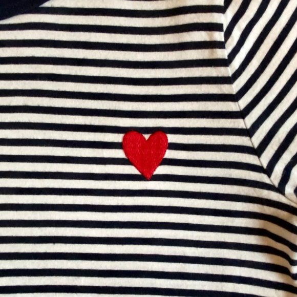 J. Crew Crewcuts Navy/White Striped Long-Sleeve T-Shirt with Embroidered Heart - Picture 5 of 7